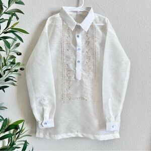 White Embroidered Kids Shirt